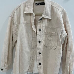 Zara Light Beige Corduroy Oversized Shirt Jacket with pockets